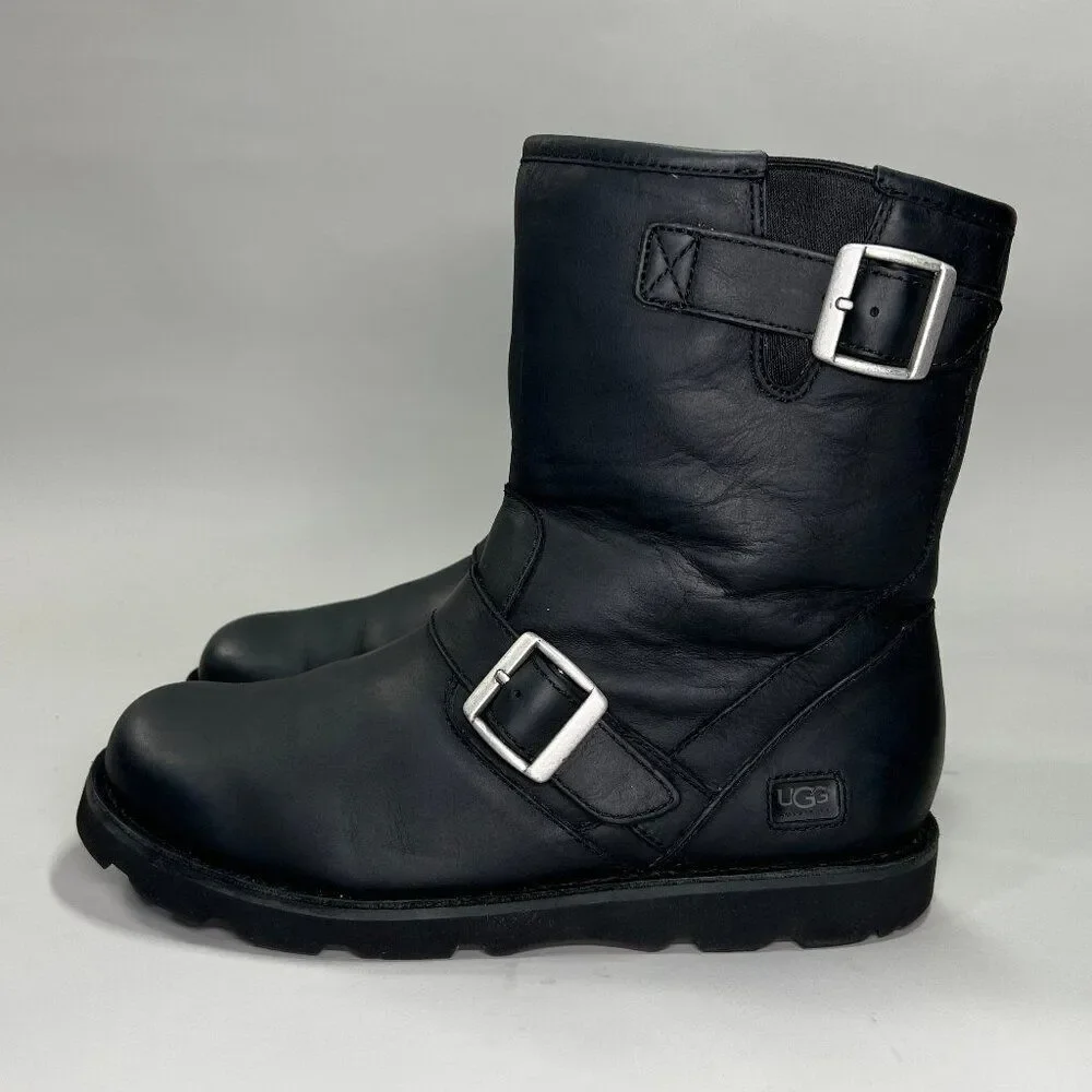 UGG Gallatin Boots Mens Size 8 Black Leather Buckle Motorcycle Moto Biker Winter